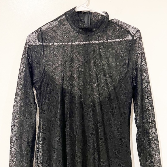 NWT All Saints Hanna Lace Black Asymmetrical Mock Neck Midi Dress Size US 8 - Picture 10 of 16